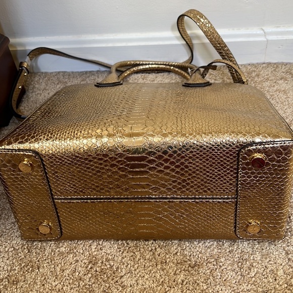 MICHAEL KORS gold metallic embossed satchel with crossbody strap - Picture 8 of 12